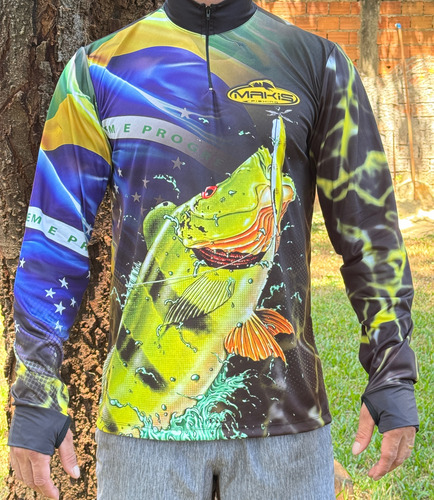 Camisa Esportiva Gola Com Ziper Manga Luva Ordem E Progresso