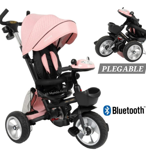 Triciclo Plegable Flex Para Niños Choper Guiador Ancho Bhapy Color Rosado