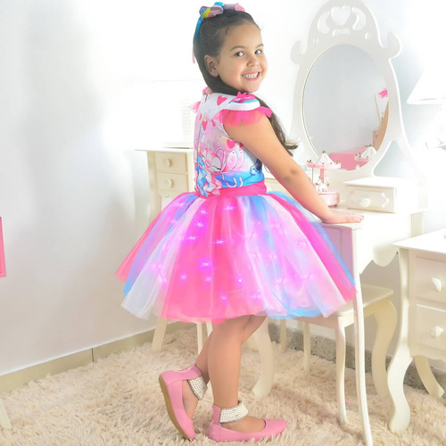 Vestido Stitch E Angel - Saia Tutu Colorido Com Led
