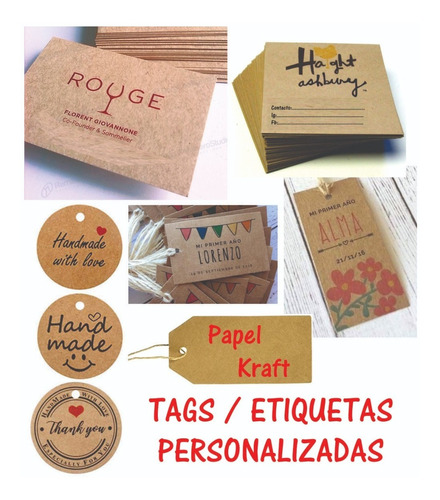 100 Tags Etiquetas Personalizadas Papel Madera Kraft 125gr