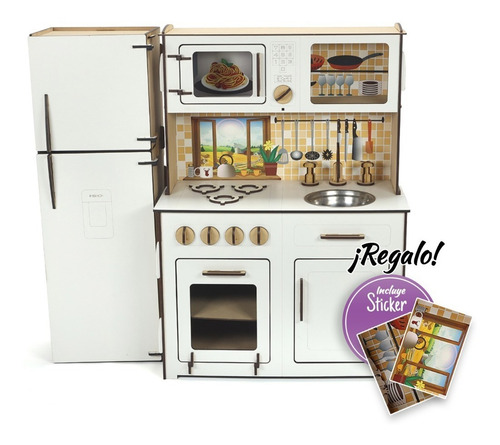 Imagen 2 de 10 de Cocinita De Juguete Con Heladera De Madera Juego Infantil