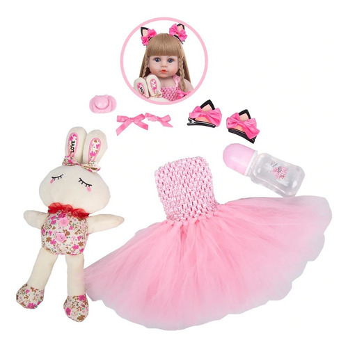 Boneca Bebê Reborn 48cm Ruiva Olhos Castanhos - Silicone