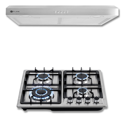 Combo Parrilla De Gas Y Campana Extractora 60 Cm | Ta60ma4 Color Gris