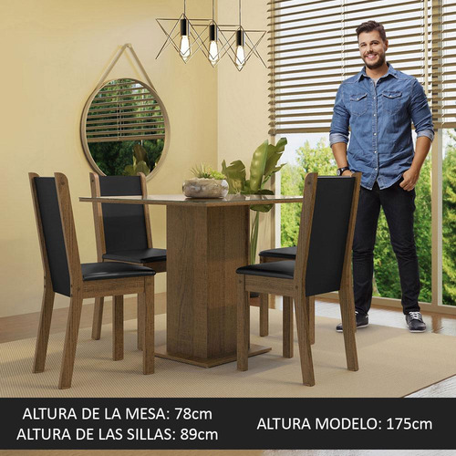 Madesa Juego Comedor 4 Sillas Color Marron/Crema/Sintético Negro