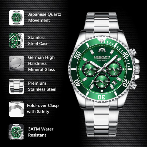 Relojes Megalith Para Hombre, De Acero Inoxidable, Imperm...