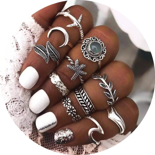 Imagen 1 de 5 de Set De Anillos Bohemia Manicure Yoga Mano Fátima Mandala