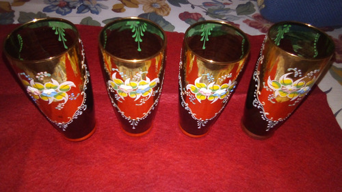 Vasos-copas De Cristal De Murano Veneciano Verde Y Oro