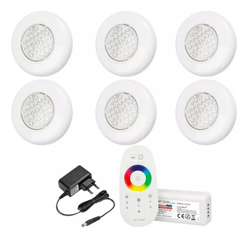 Kit Led Iluminação Piscina - 18w - 6 Led C/ Central Rgb 12v