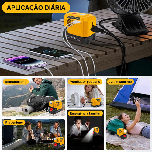 Conversore De Corrente Portátil Sem Fio, 2*2000mah Baterias