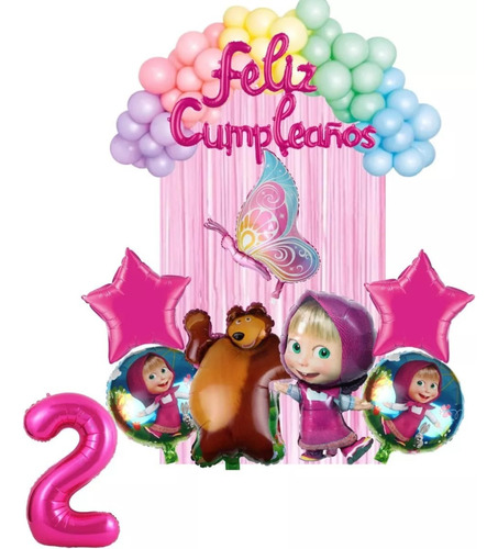 Set Globos Decoración Feliz Cumpleaños Masha Y El Oso Fiesta