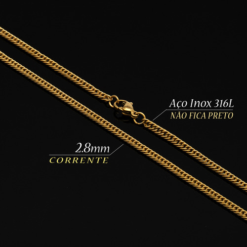 Conjunto Cordão Masculino Grume 2.8mm Fino Cj-172 Aço Ouro Cor Dourado