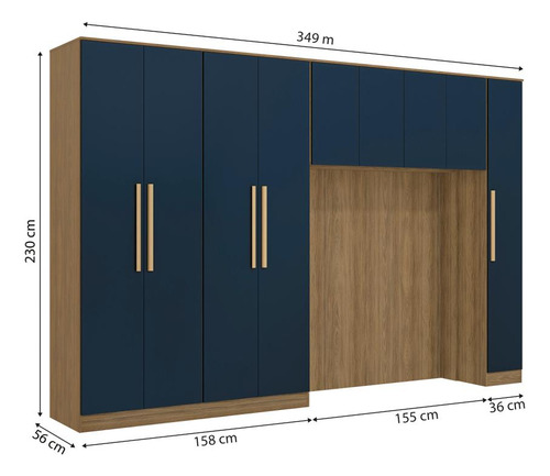 Quarto Modular Kappesberg Adapt Azul Profundo 5 Pçs 349cm