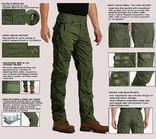 Pantalones tácticos militares para hombre, de cintura alta, casuales,  Ripstop, cargo, para senderismo, al aire libre, de secado rápido, ligeros,  con