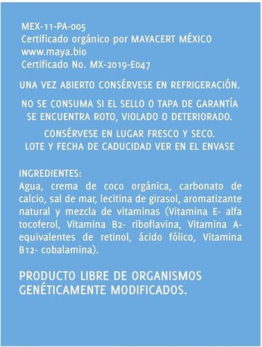 Imagen 3 de 6 de Leche De Coco Orgánica Sin Azúcar Gud 1 L