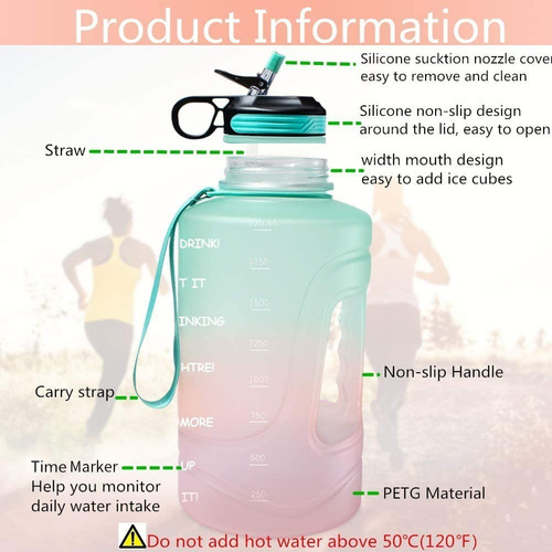 Imagen 4 de 7 de Botella De Agua Motivacional Sin Bpa 2.2 Litro (1/2 Galón)