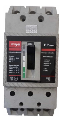 Interruptor Termomagnétic Federal Pacific Nfgt34200t 3 Polos Frecuencia 60hz