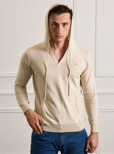 Sweater Hombre Brooksfield Con Capucha, Algodon Y Lino 4082b