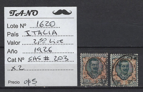 Lote1620 Italia 2,50 Liras X 2 Sellos Año 1926 Sas# 203