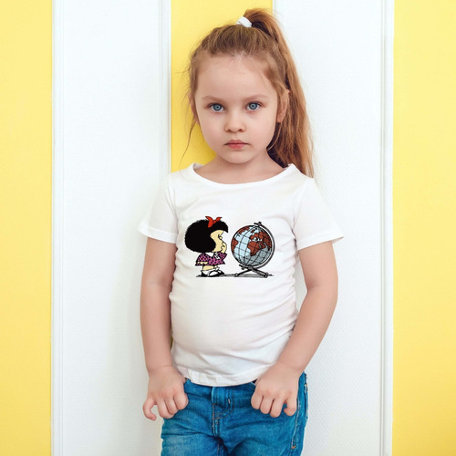 Remera Mafalda Globo Mundo Modal Premium Hombre Mujer Niños