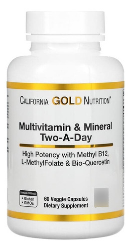 Multivitamínico Californiagoldnutrition, dois por dia, 60 cápsulas, sabor insípido