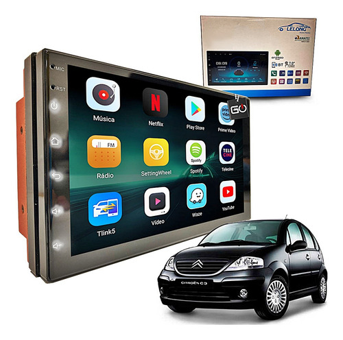 Kit Central Multimidia Android 13 Gps Espelha iPhone Youtube Cor Citroên C3 2003 2004 2005 2006 2007 2008 2009 2010 2011 2012