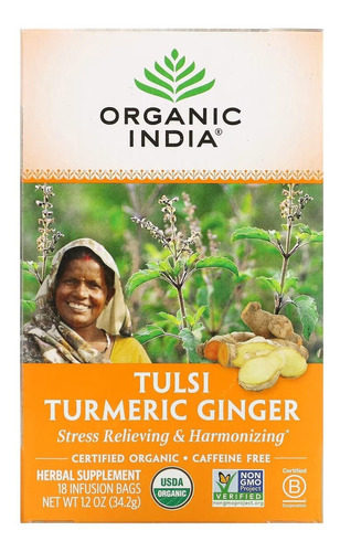 Organic India Chá Tulsi Turmeric Ginger 18 Saches 32,4 G