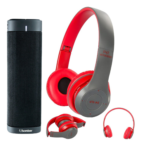 Imagen 1 de 8 de Combo Parlante Bluetooth Y Auriculares Bluetooth Rojo