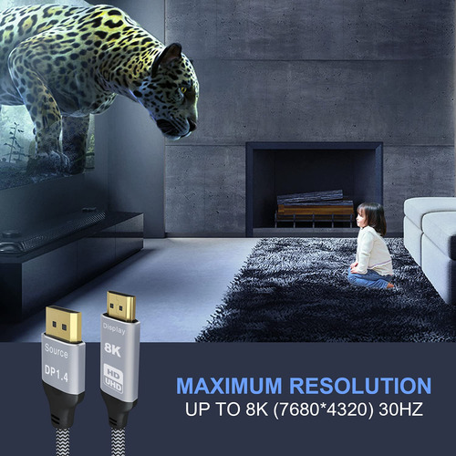 Cable Hdmi 2.1 A Displayport 1.4 8k@30hz 4k@120hz 1.8m