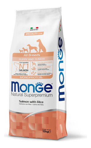 Monge Monoprotein Cachorro Todas Las Razas Salmón Arroz 12 K