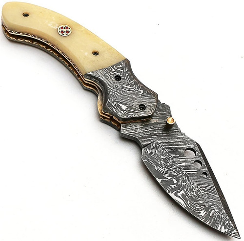 Cuchillo De Caza, Plegable/hecho A Mano/de Damasco