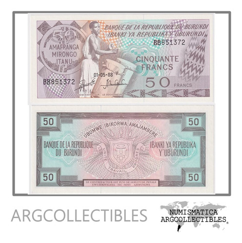 Burundi Billete 50 Francos 1988 P-28 Unc