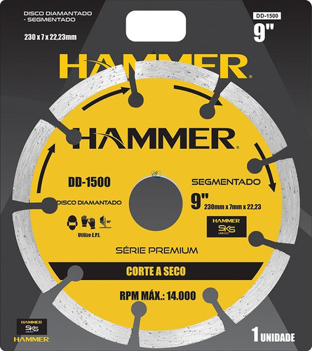 Disco Diamantado Hammer Segmentado 230mm Seco Gydd1500