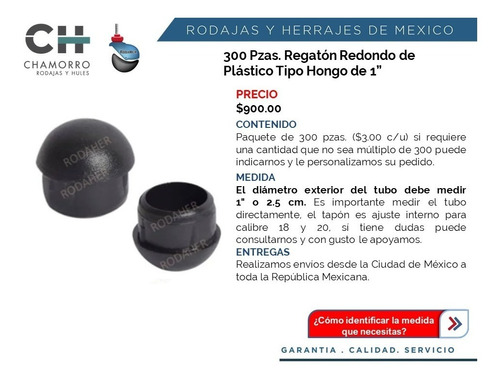 Regatón Tapón Redondo De Plástico Tipo Hongo 1 Paq. 300 Pzas