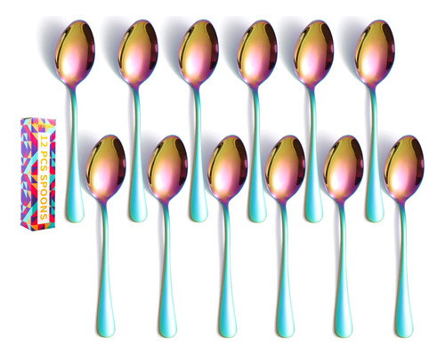 Rainbow Cucharas De Cena 12 Piezas Cubiertos Iridiscentes De