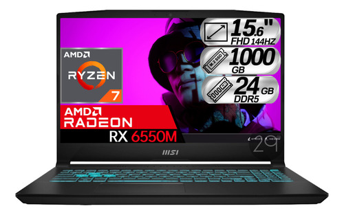 Portatil Msi Gamer Amd Ryzen 7 Rx 6550m Ram 24gb Ssd 1000gb