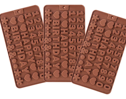 Molde Silicona Chocolate Bombones Jabones Con Formas Pack X3 Marrón Letras
