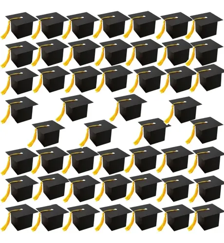 30 Cajas De Dulces Con Forma De Gorro De Graduación – Negro Con Borla Amarilla – DIY Para Regalos Y Fiestas