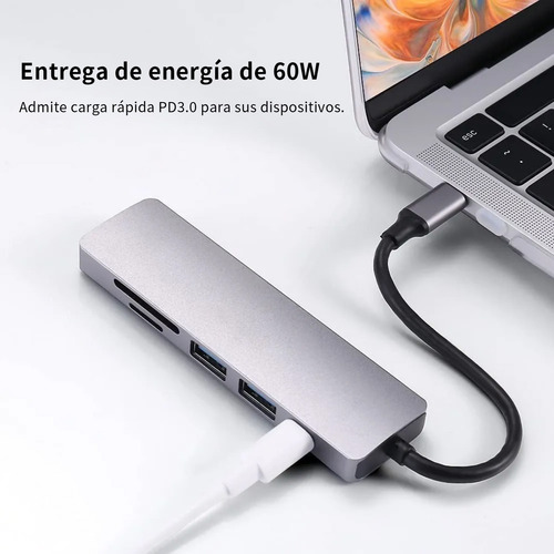 Imagen 3 de 8 de Adaptador Multipuerto Hub 6-en-1 Usb 3.0 Pd Tf Sd