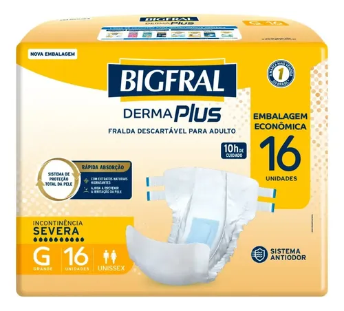 Fralda Geriátrica Derma Plus Unissex 16 Unidades G Bigfral Grande