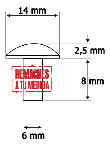 Remache Aluminio Macizo 6 X 8 Mm De Golpe Cab/bombé X 500 Un