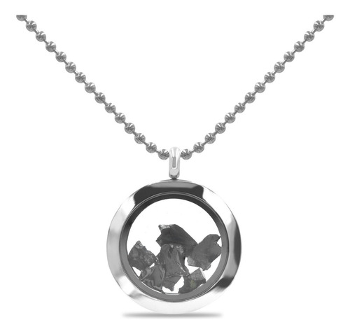 Collar Y Dije De Acero Inox Con Ventana Y Shungita Elite Color Gris Oscuro