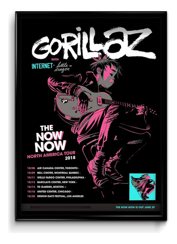 Cuadro Gorillaz Poster Tour 2018 30x40 (marco+lámina+vidrio)