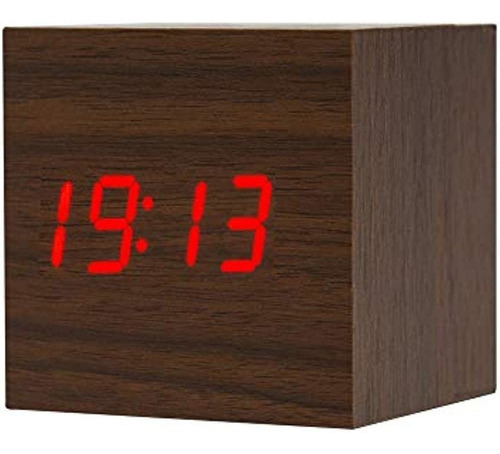 Despertador Digital Threeh, Luz Led De Madera Mini Cubo Desp