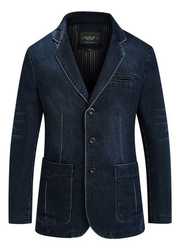 Sino Saco Blazer Hombre Mezclilla Jeans Bolsillo Grande Slim Cut