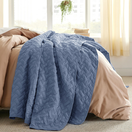 Juego De Cama Queen Edredón Ligero Colcha Azul 1 Edredón 2 F