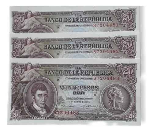 Colombia Trio Consecutivos 20 Pesos 1965 Sin Circular Unc