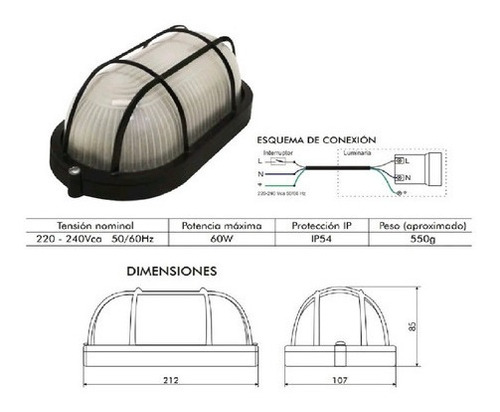 Imagen 1 de 9 de Tortuga Oval Aluminio C/vidrio Sica color negro E27