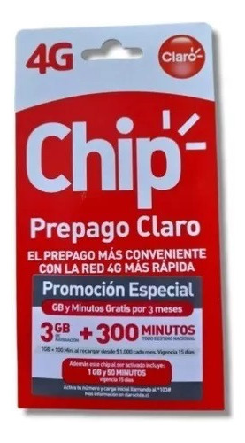 Chip Claro Prepago Carga Inicial 1gb + 50 Min 4g Pack 3 Chip