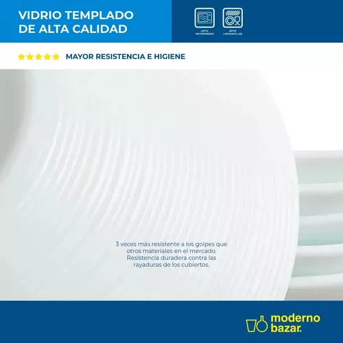 Set X6 Platos Hondos Sopa Ovalado Blanco Vidrio Templado - $ 29.449