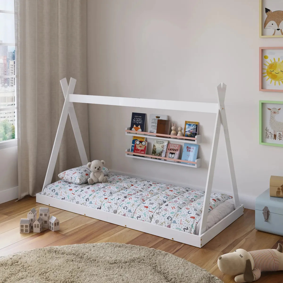 Cama Infantil Quarto Montessoriana Bebê Aurora Estilo Cabana Cor Branco M Casa Móveis